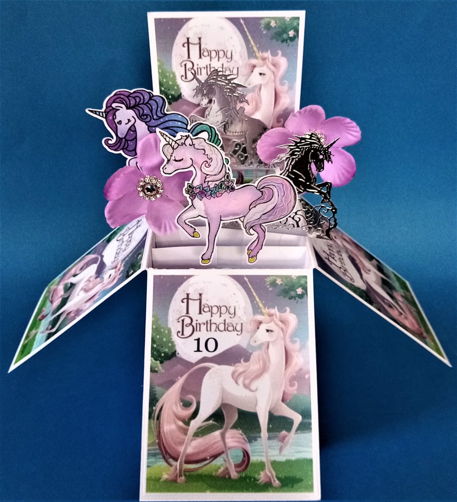 Girls 10th Birthday Card with Unicorns