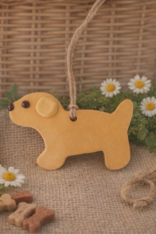 Handmade Air Dry Clay Yellow Dog Hanging Ornament