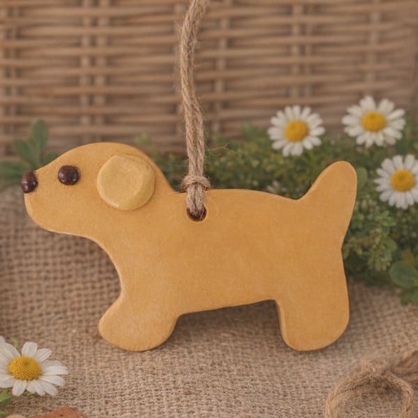 Handmade Air Dry Clay Yellow Dog Hanging Ornament