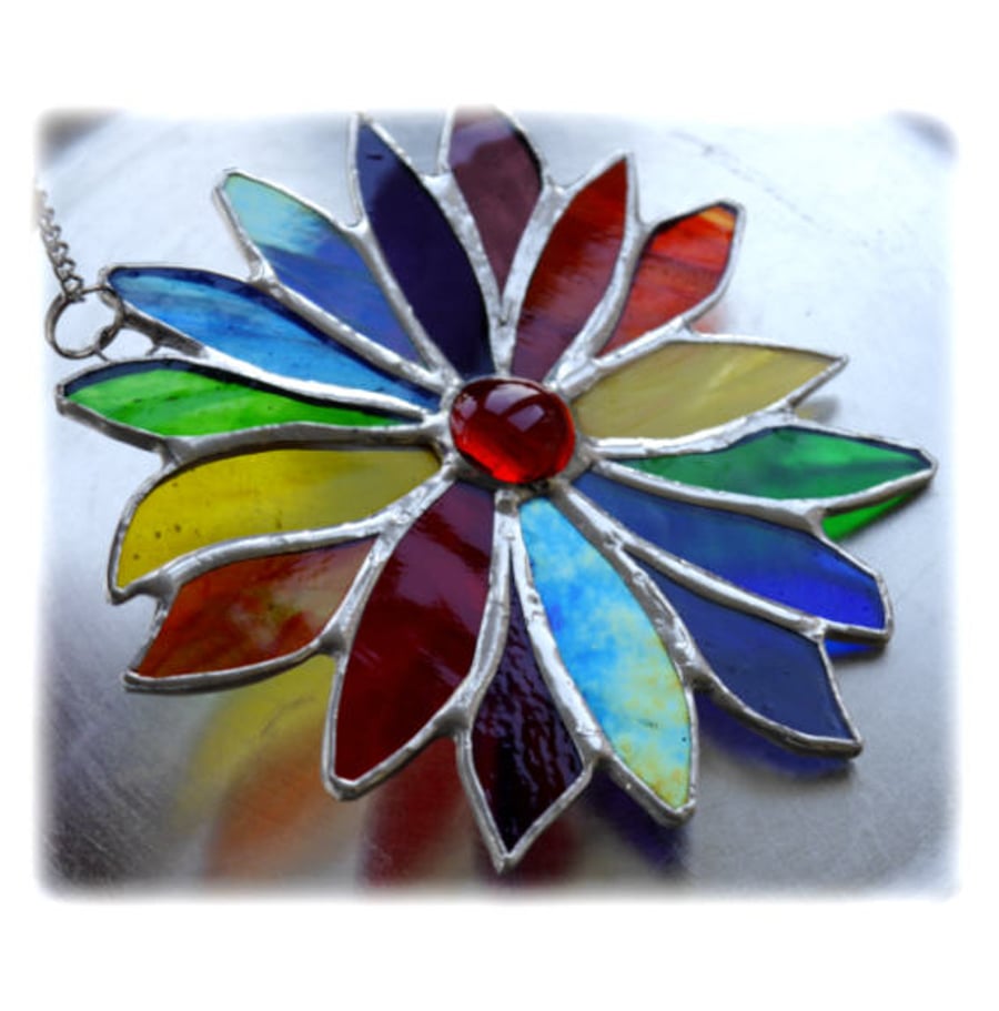 SOLD Rainbow Flower Stained Glass Suncatcher 036
