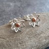Silver and Copper Flower Stud Earrings, 7th anniversary gift