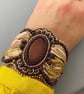 Elegant Red Tiger’s Eye Stone & Gold Hematite Beaded Wide Silk Cuff Bracelet  - Image 1