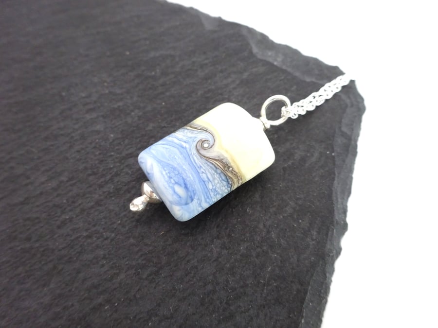 lampwork glass beach pendant necklace, sterling silver chain