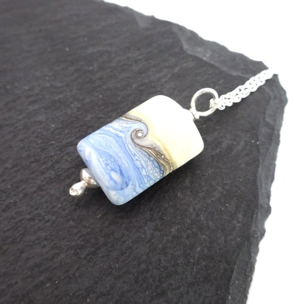 lampwork glass beach pendant necklace, sterling silver chain