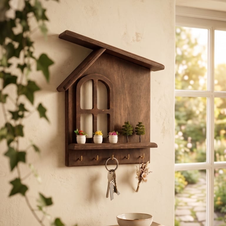 Handmade Wooden House Key Holder - Housewarming Gift