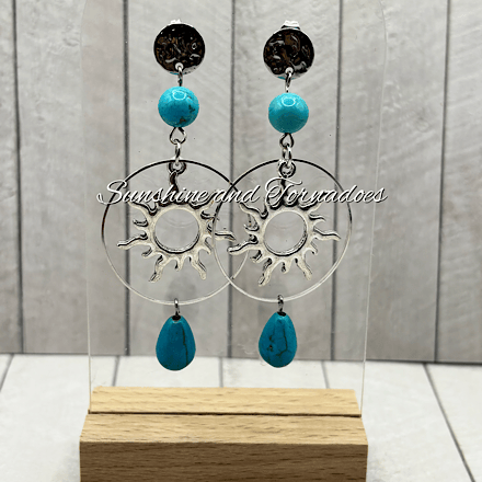 Turquoise Howlite Sun Earrings – Handmade Boho Gemstone Jewellery.
