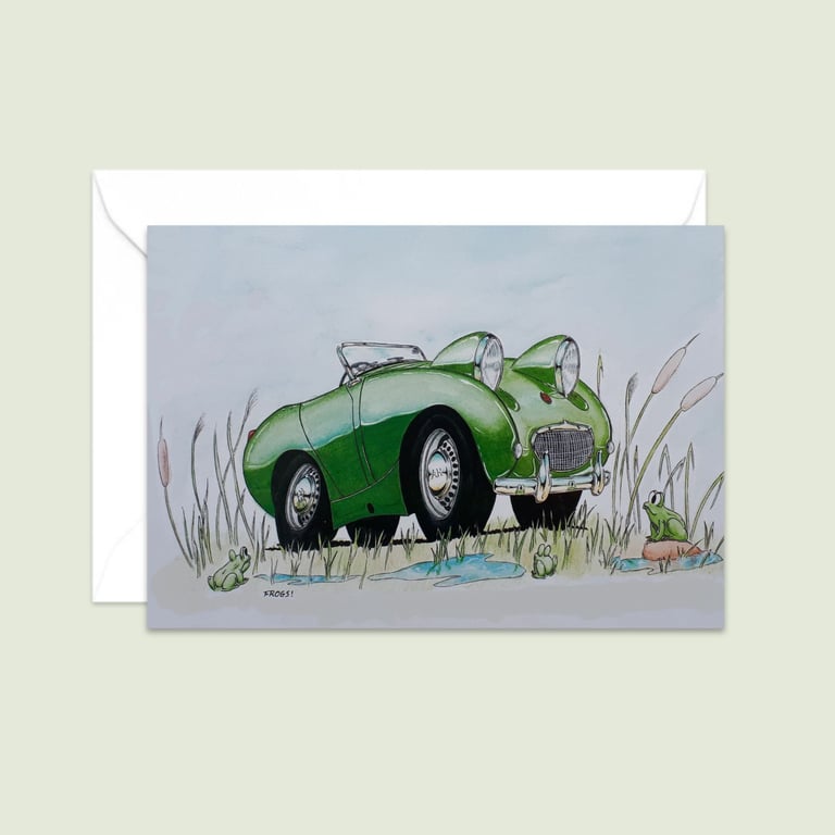 Funny Frogs Greeting Card: Hand Drawn Pencil Illustration (301)