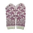 Elephant wool mittens, jungle lover hand knitted mittens, pink handknit mittens,
