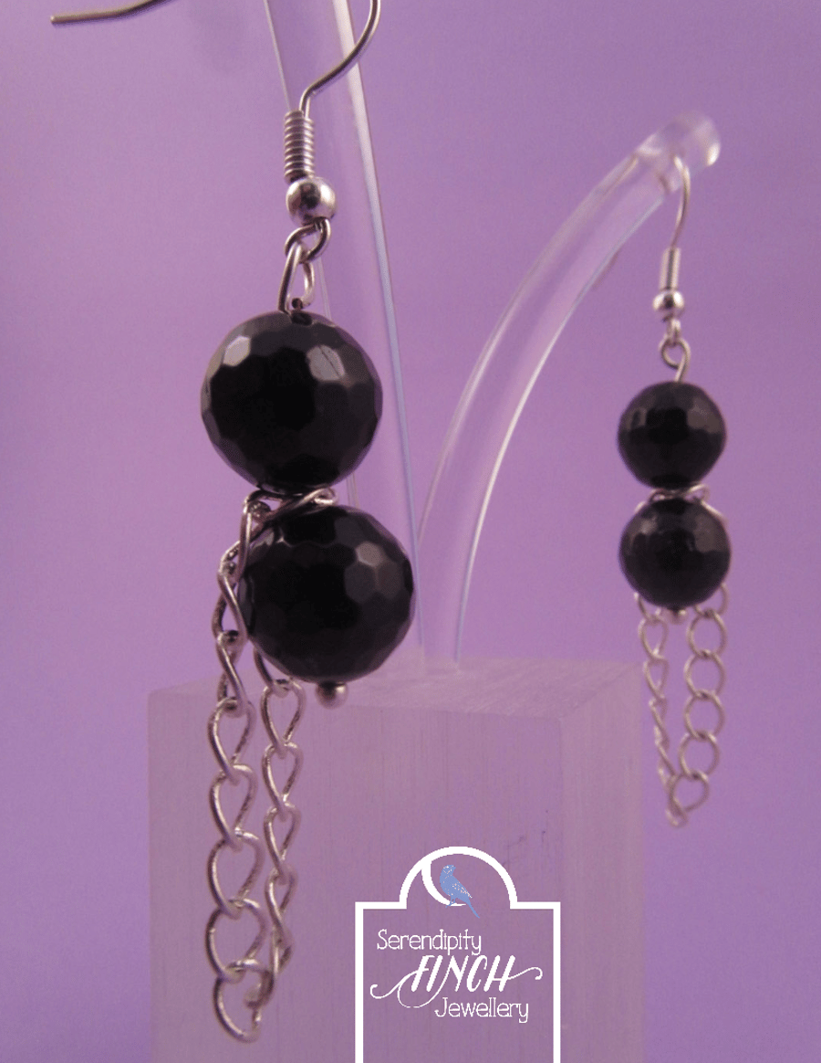 Black Agate Chain Dangle Earrings