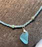 Unusual Blue Seaglass with Amazonite and Seed Beads