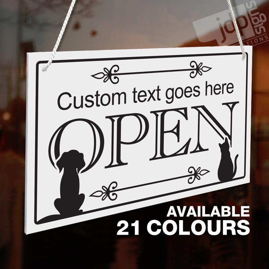 PERSONALISED VETS CUSTOM OPEN CLOSED HANGING SIGN, SHOP WINDOW DOOR - 21 COLOURS