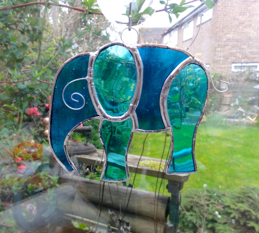Stained Glass Elephant Suncatcher 