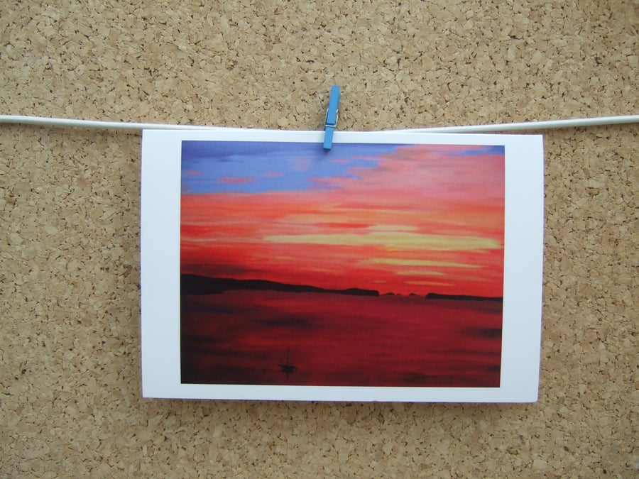 Greeting Card, Colourful Summer Sunset, Coastal Seascape