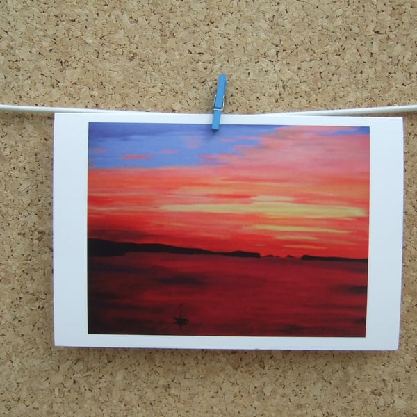 Greeting Card, Colourful Summer Sunset, Coastal Seascape