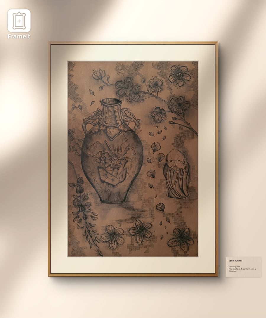 Original Japanese Still Life Fine Line Drawing - drawn in Sussex 