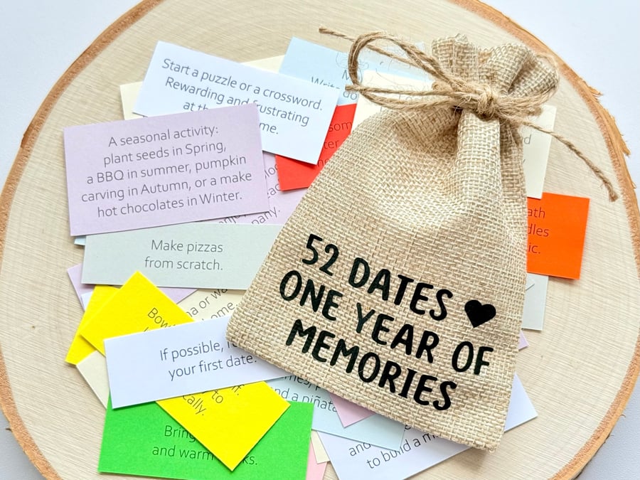 52 Dates, One Year of Memories Keepsake, Date Ideas, Romantic Couples Gift