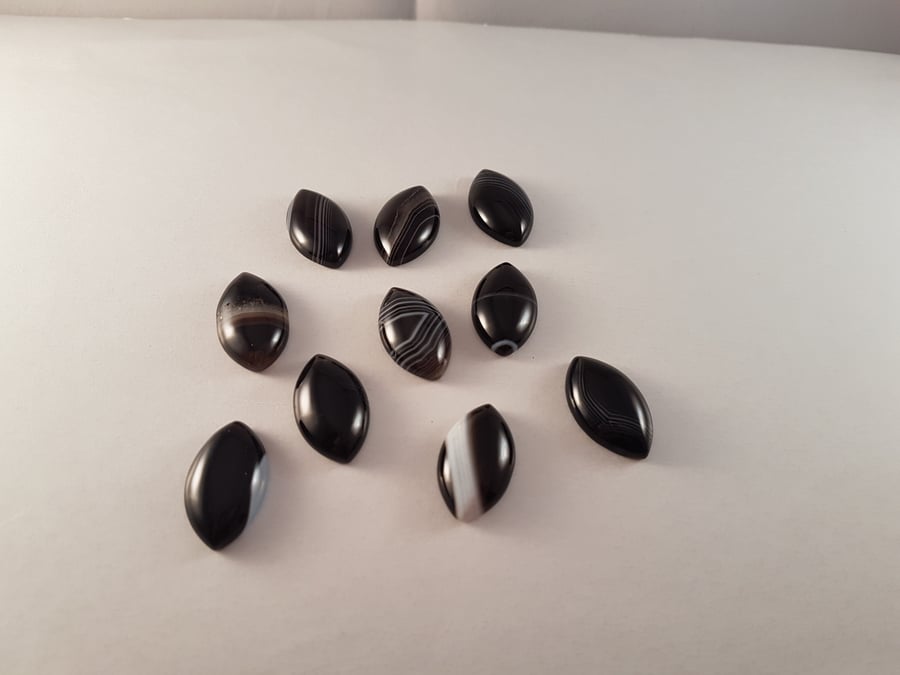 Black Onyx Agate 25 x 15mm Marquis Shape Cabochon