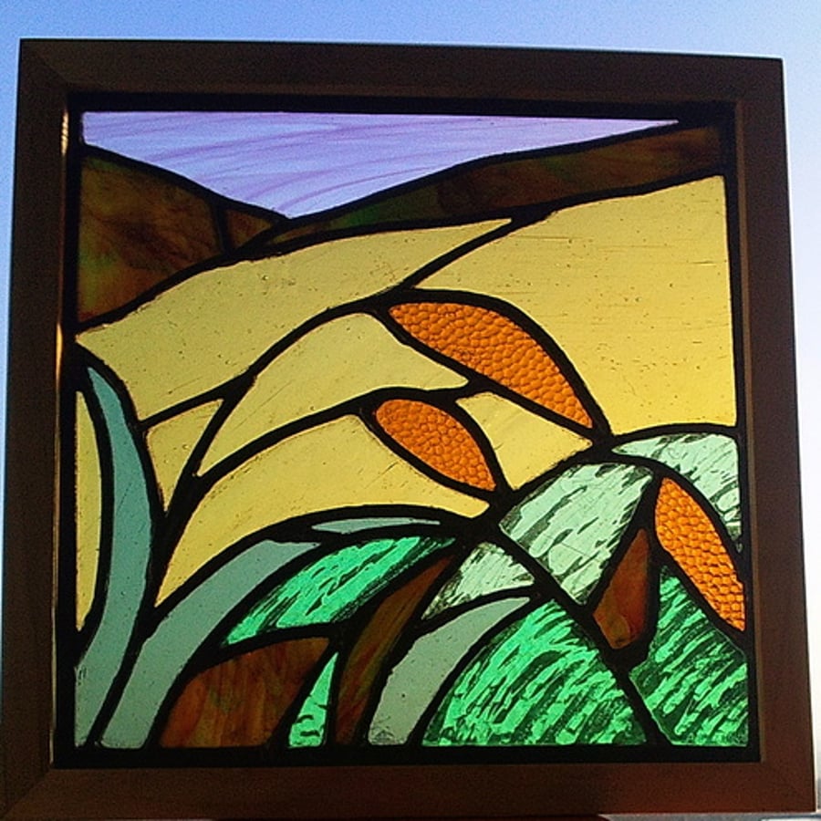 Stained Glass Panel - Cornfield at Sunset