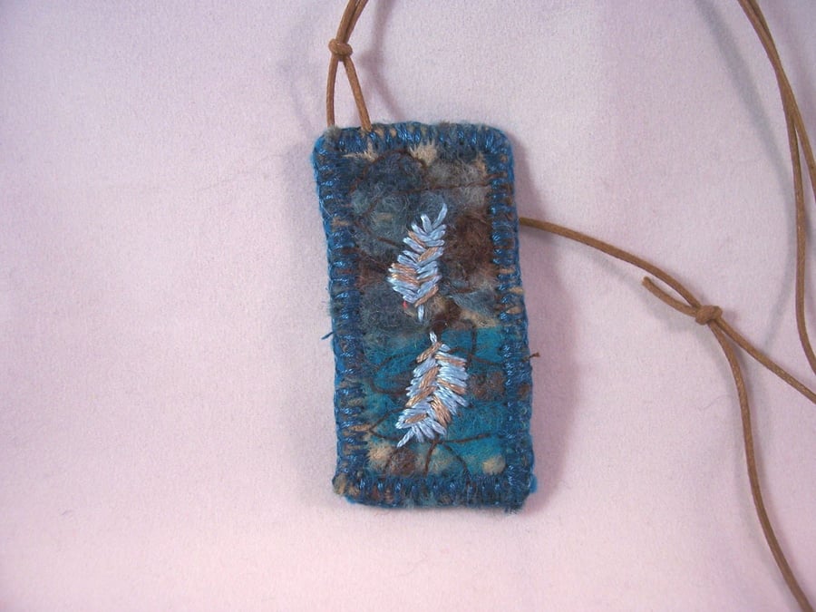 Felted and hand embroidered textile necklace 