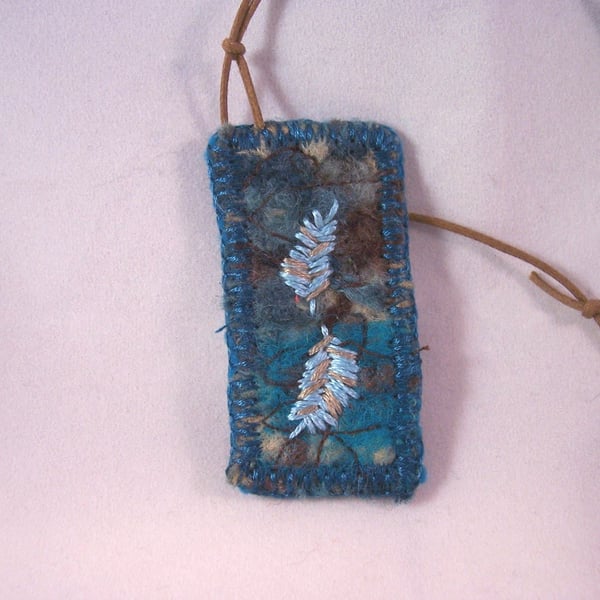 Felted and hand embroidered textile necklace 