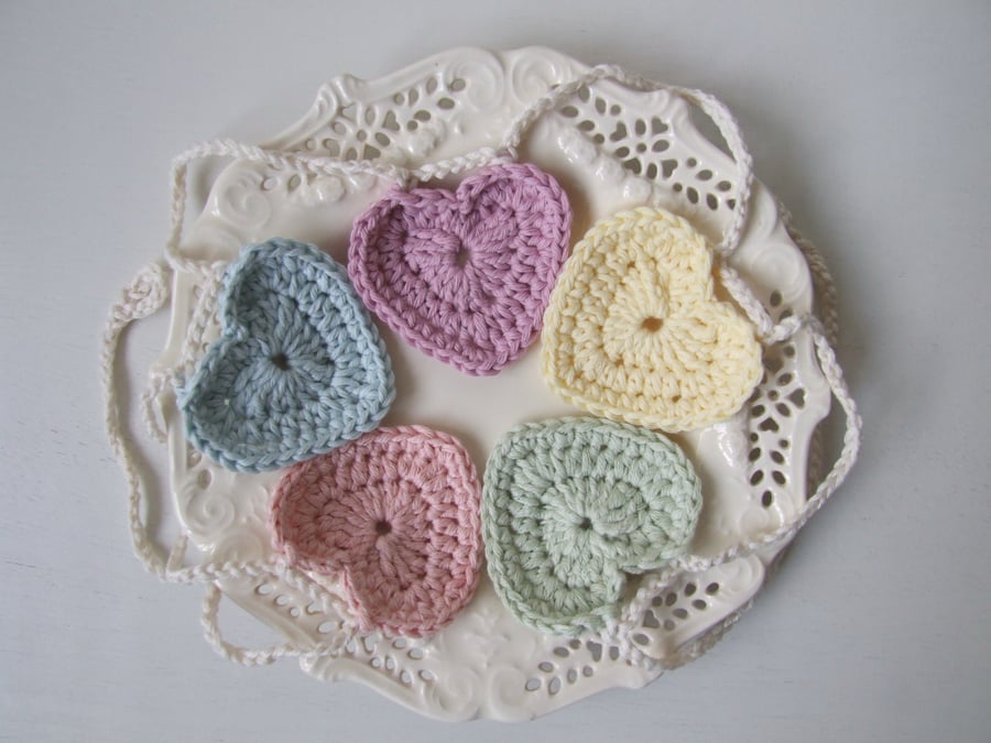  crochet heart bunting, pastel heart garland, Easter bunting