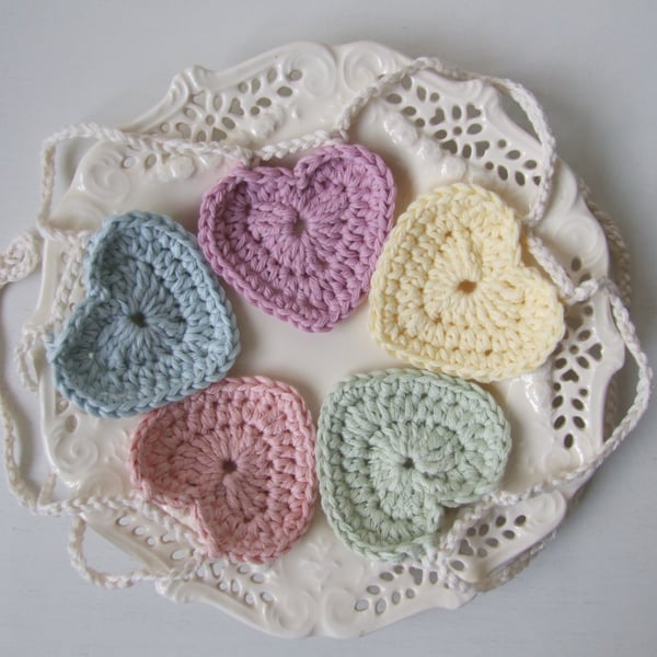  crochet heart bunting, pastel heart garland, Easter bunting