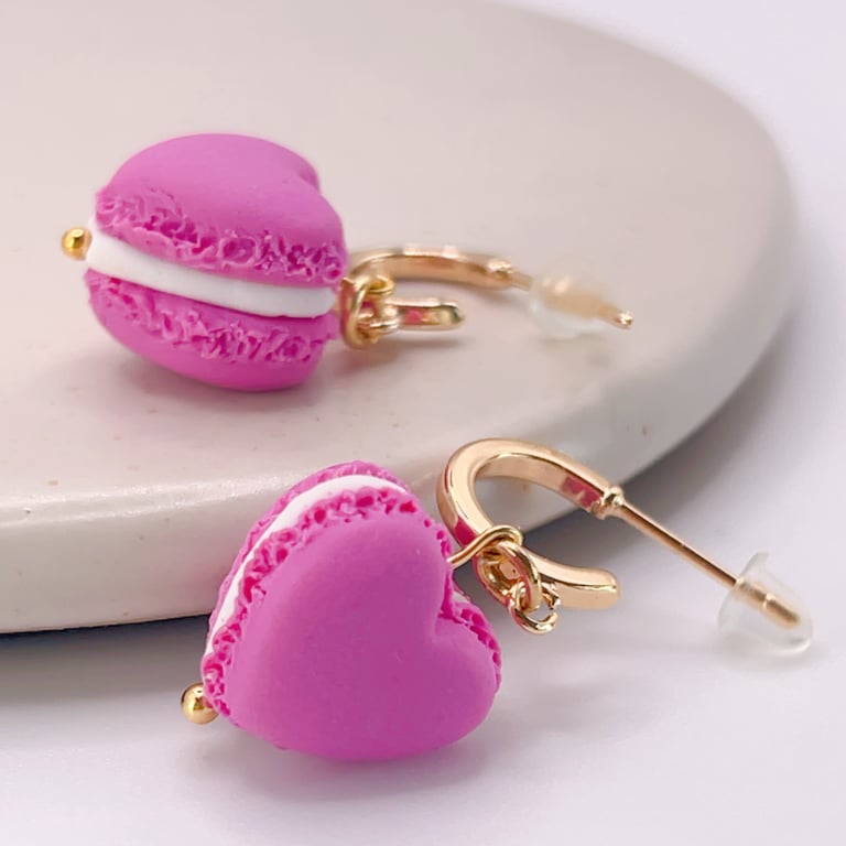 Heart Macaron Earrings, Pink Valentines Earrings