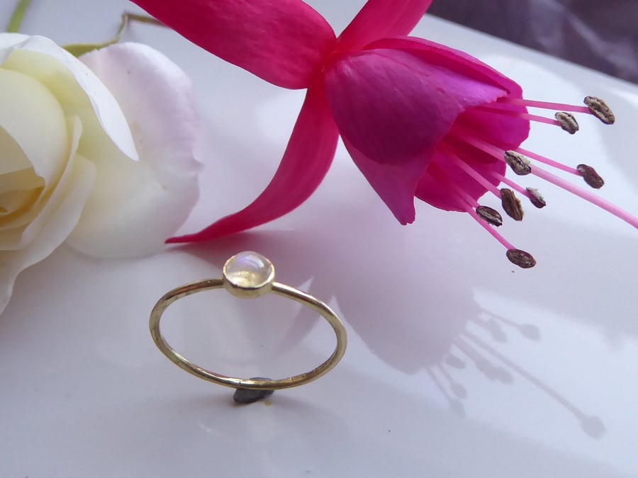 Minimalist blue moonstone ring in recycled 18ct yellow gold