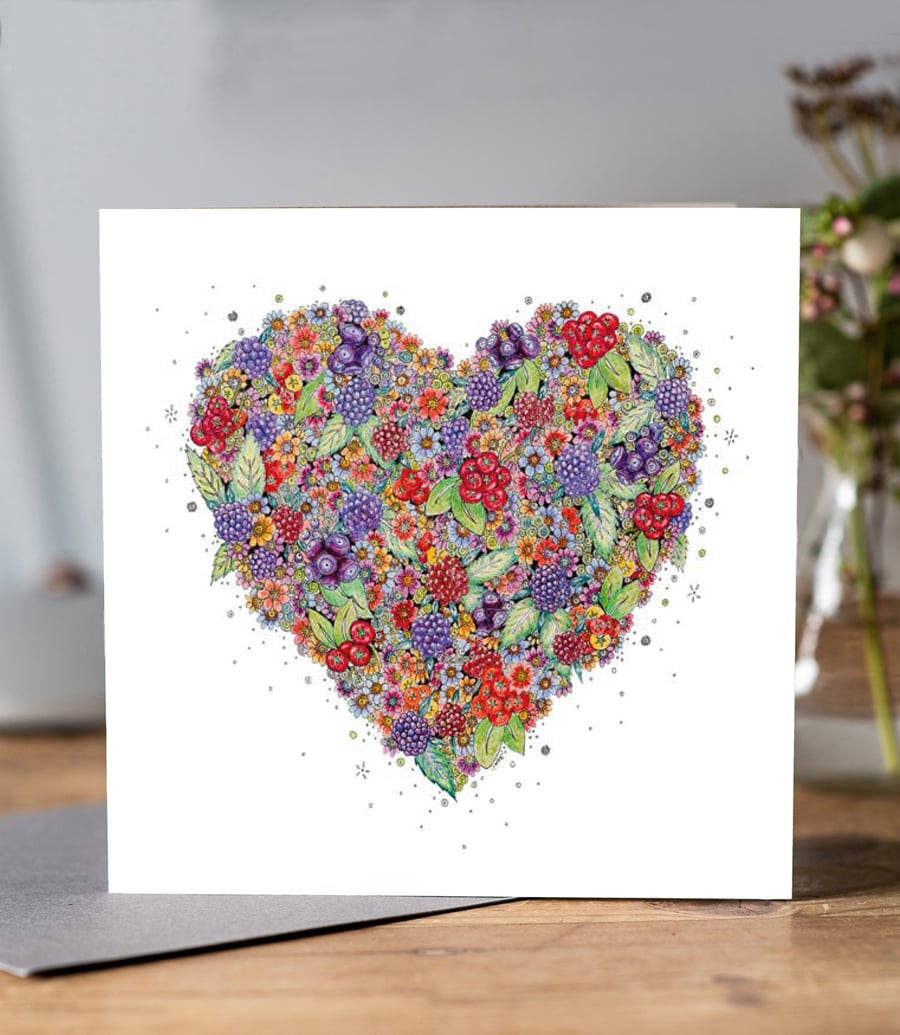 Very Berry Heart greeting card (Blank)