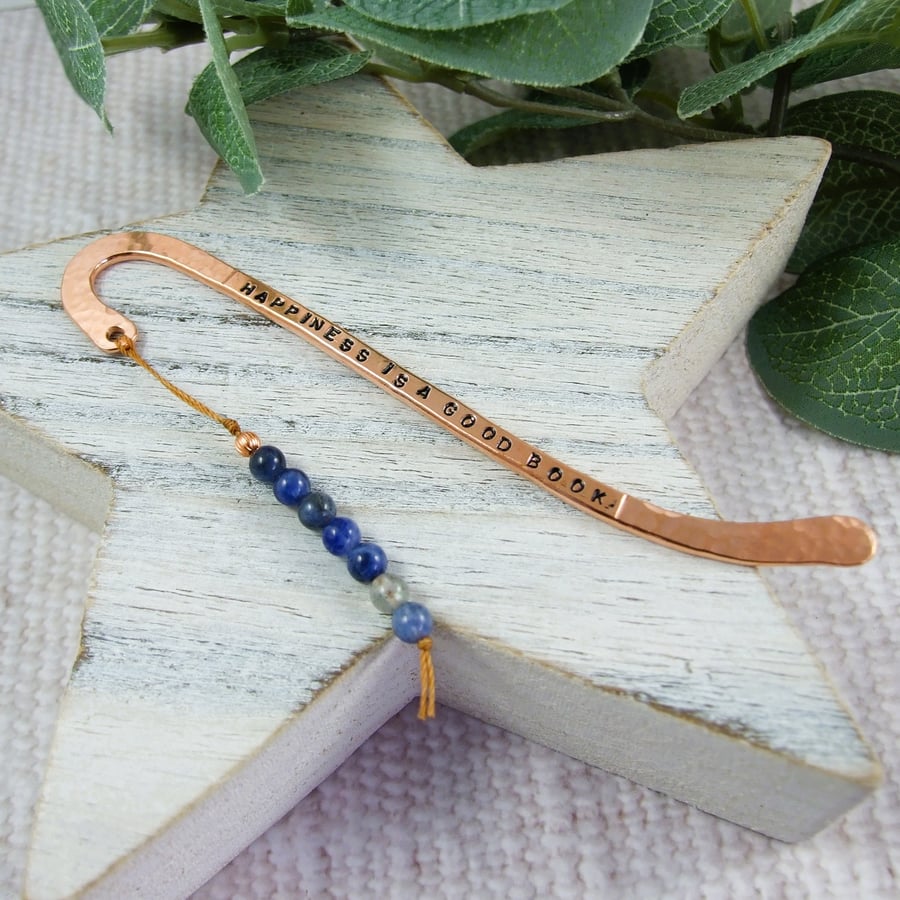 Bookmark, Forged and Stamped Copper, Sodalite and Labradorite