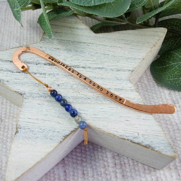 Bookmark, Forged and Stamped Copper, Sodalite and Labradorite