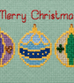 Handmade Cross-Stitch Christmas Card – Beaded Bauble Trio - Image 4