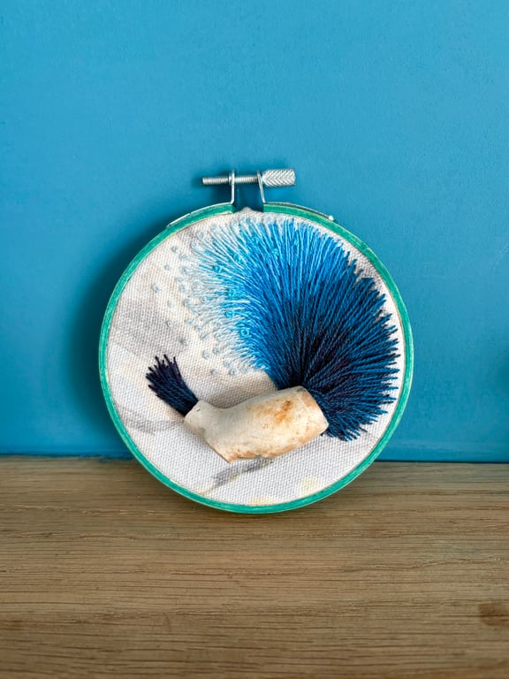 Mudlarked clay pipe embroidery