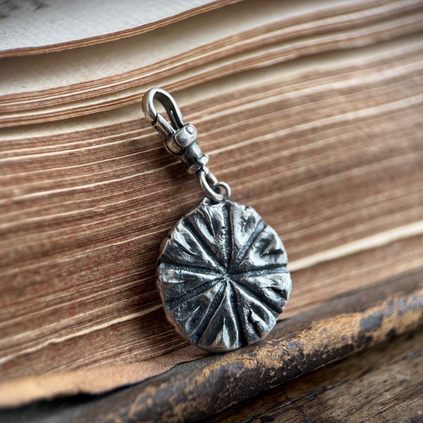 Sterling Silver Double Sided Poppy Head and Nasturtium Leaf Pendant Charm