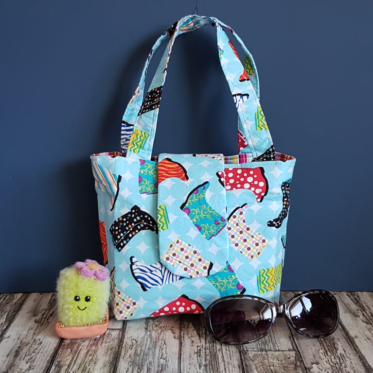 Colourful Wellies Handbag - Small Fabric Tote with Inside Pocket