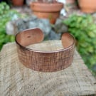 Chunky Fabric pattern open copper bangle  , cuff 