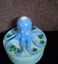 Handmade blue octopus epoxy resin decorative pot with lid.