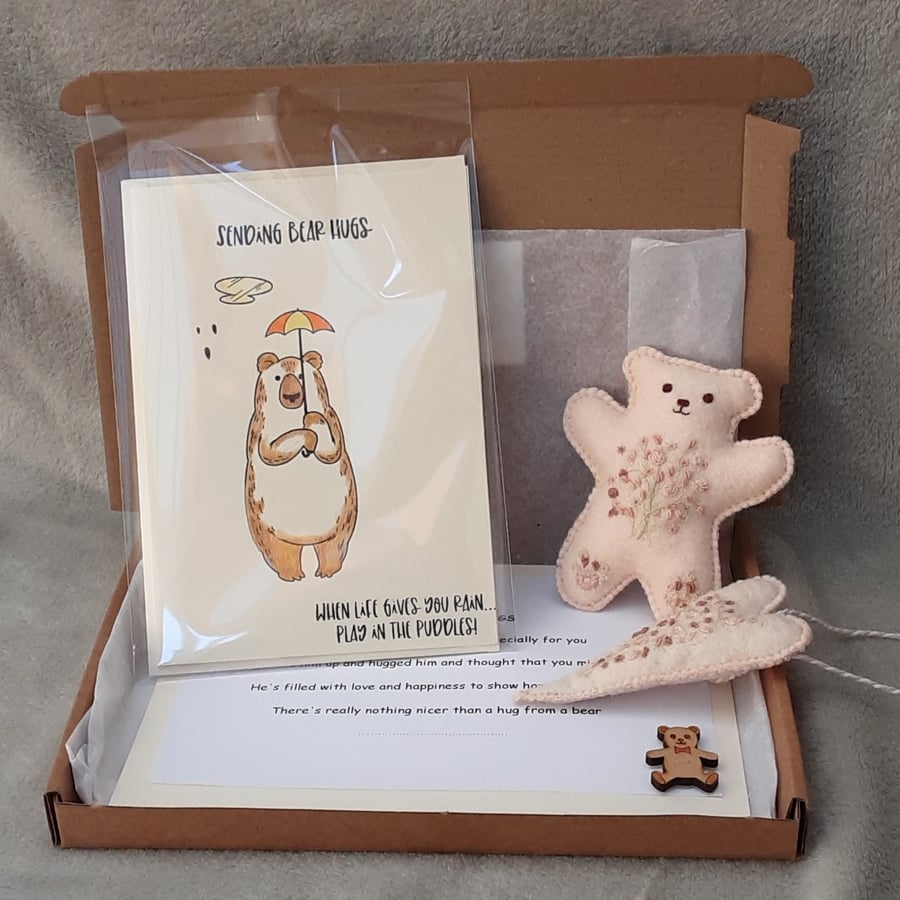 Sending bear hugs letterbox gift, birthday gift box, teddy bear postal gift set