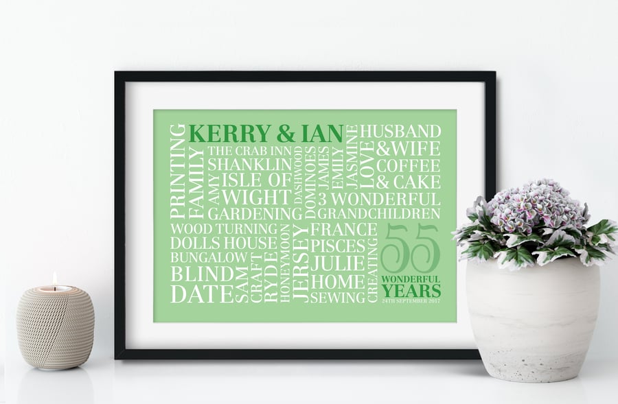 Personalised 55th Anniversary Word Art - Emerald - AN552