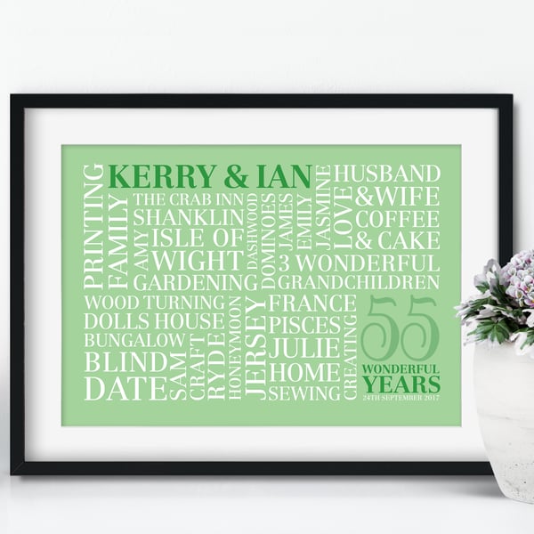 Personalised 55th Anniversary Word Art - Emerald - AN552