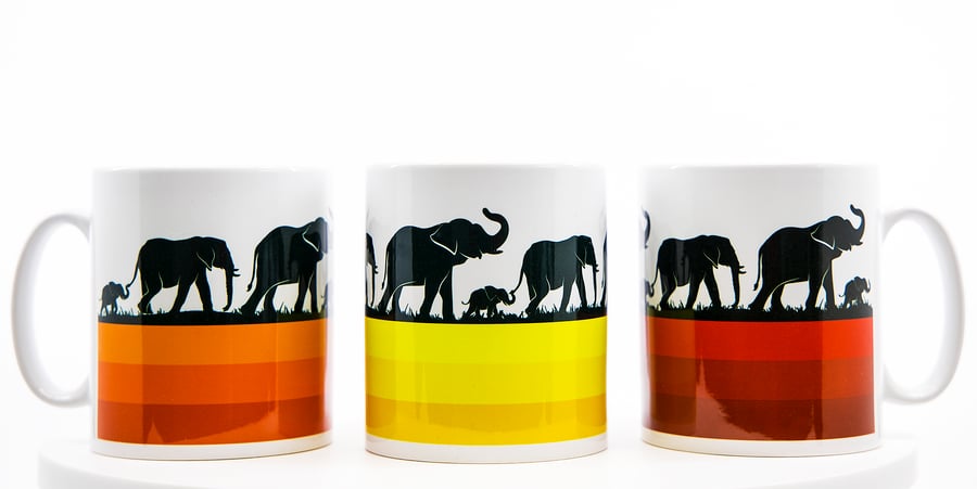 Elephant Family Coffee Mug African Animals Wildlife gift for Elephant Lovers.