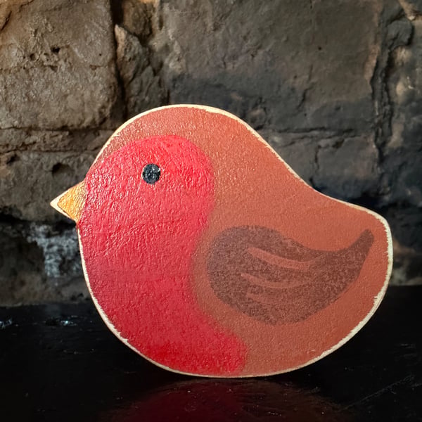 Handmade Robin Bird Ornament - Wooden Folk Art Bird