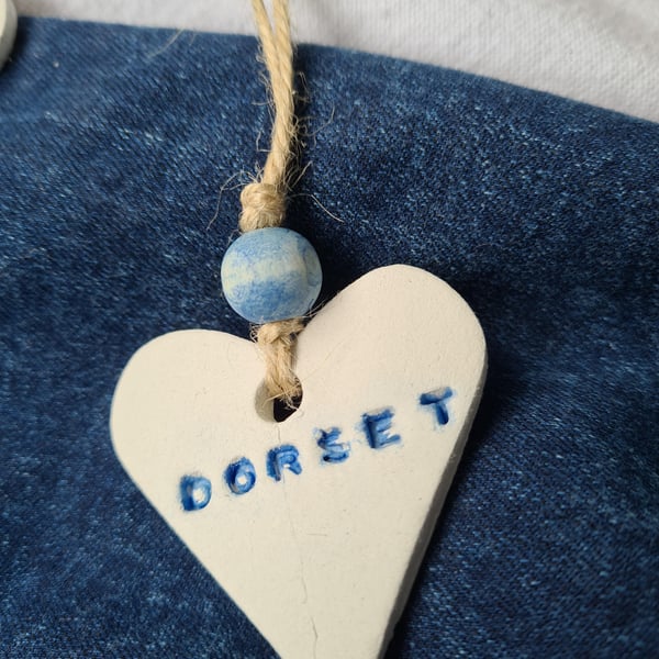 Heart clay hanging decoration Dorset holiday home cottage decor