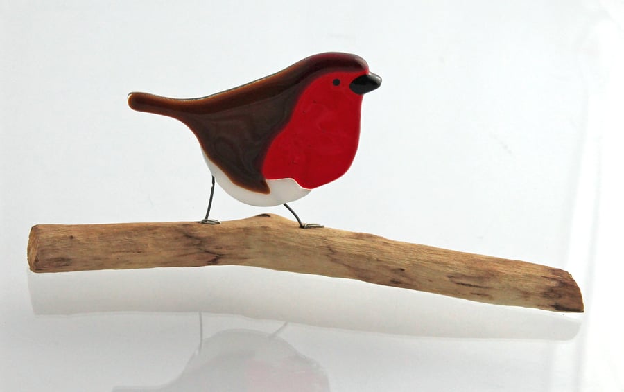 Fused glass robin
