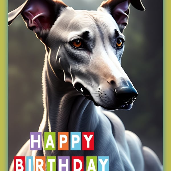 Happy Birthday Greyhound Whippet Card A5