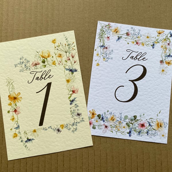 Wildflowers meadow TABLE NUMBERS foliage greenery rustic wedding A6 card
