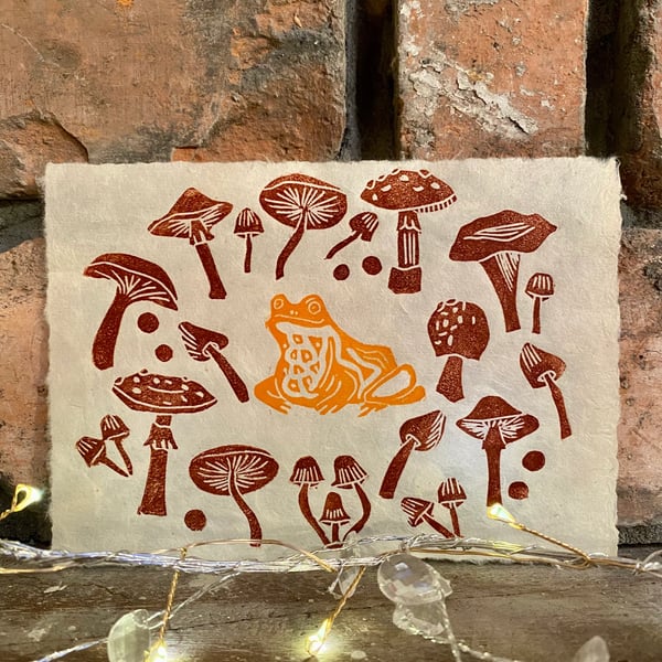 Frog Lino Print - Brown