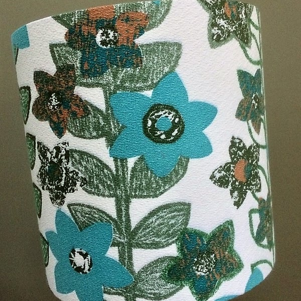 Abstract 60s BLUE Scandi Flower Leaf VIntage Barkcloth Fabric Lampshade option 