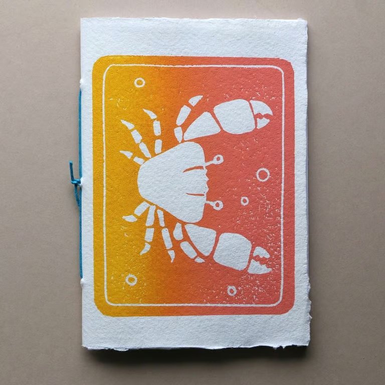 Handprinted Sunset Crab Notebook