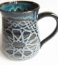 Large Mug Patterned Blue Glazed  - Hand Thrown Stoneware Ceramic Mug 